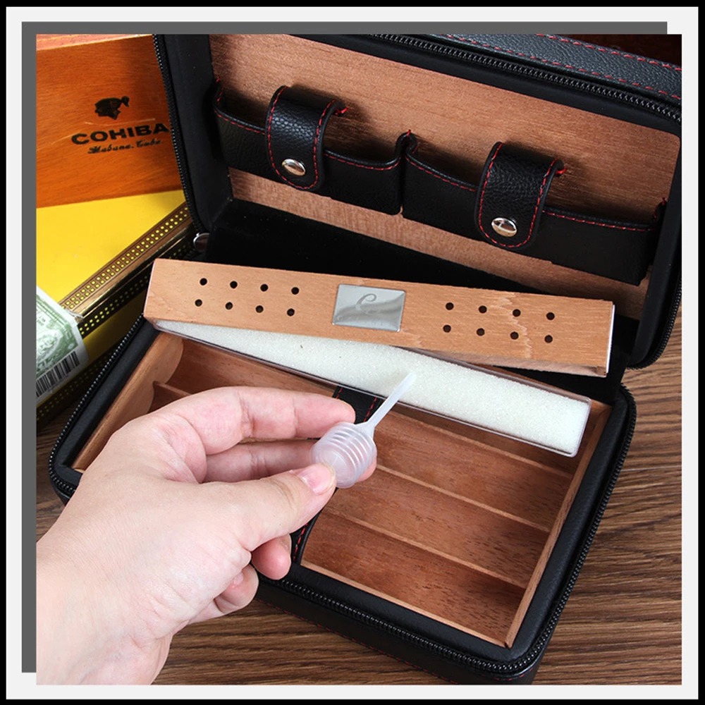 ZigaFecto- Cedar Cigar Humidor Box Travel Leather Cigar Case - TruTronica