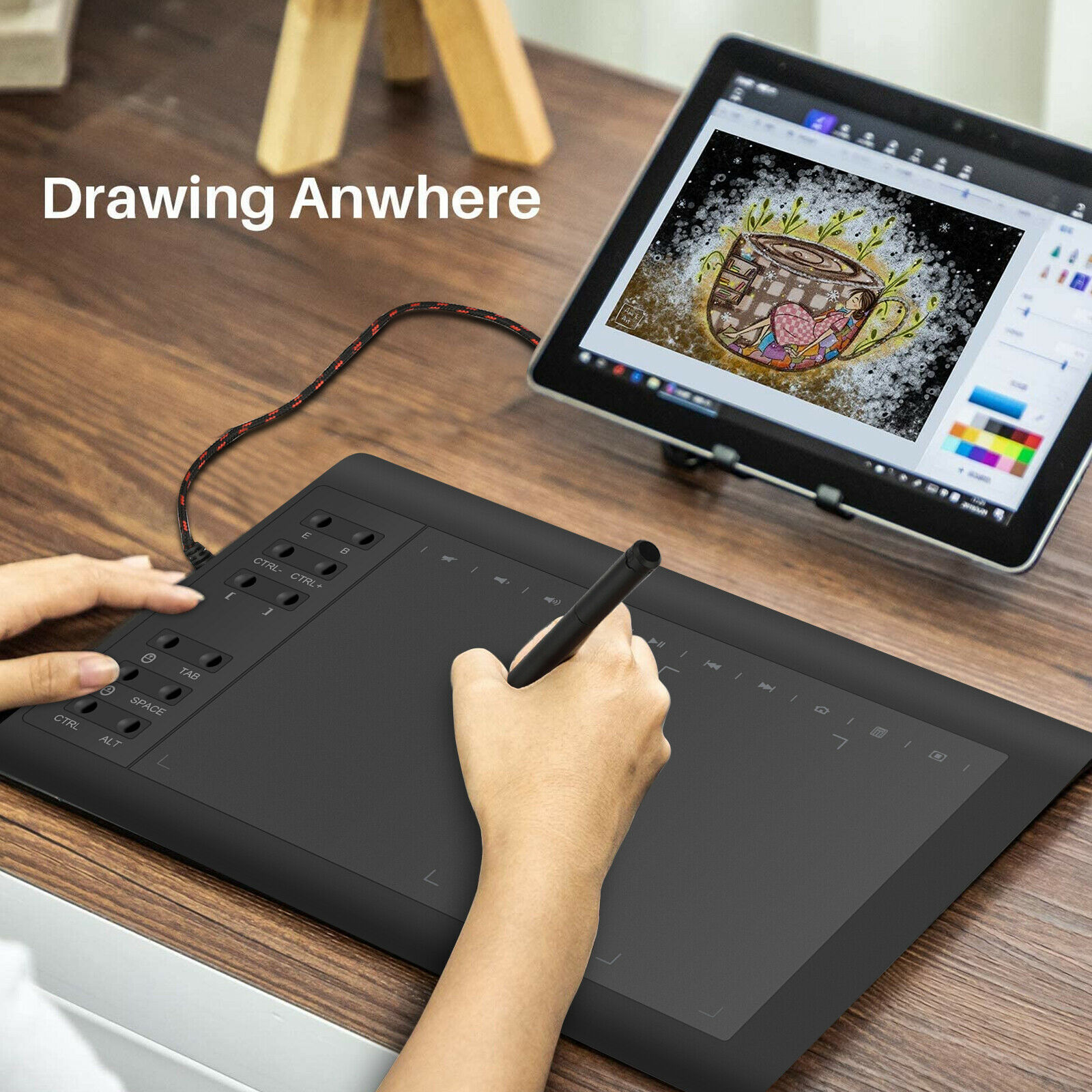 HUION H1161 Digital Tablet Graphics Drawing Tablet Battery-free Pen Stylus  with Tilt Function Support Android Win and Mac Device - AliExpress