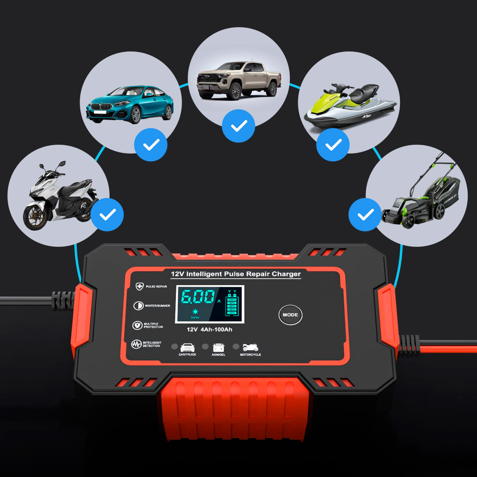 Powerpulse PowerPulse 12V 6A Car Battery Charger - Smart Trickle Charger & Battery ...