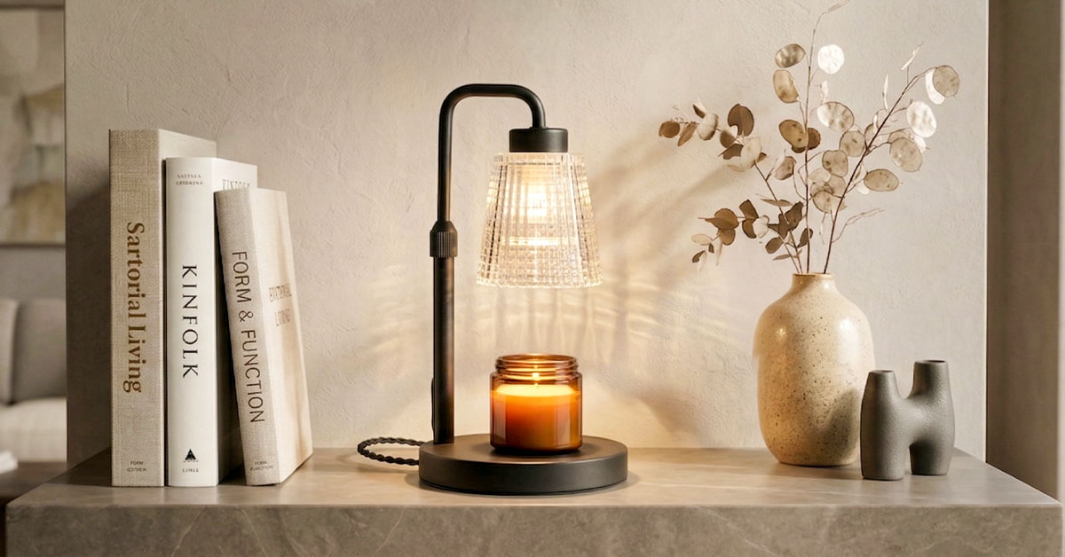 Metal base and glass shade add elegant décor