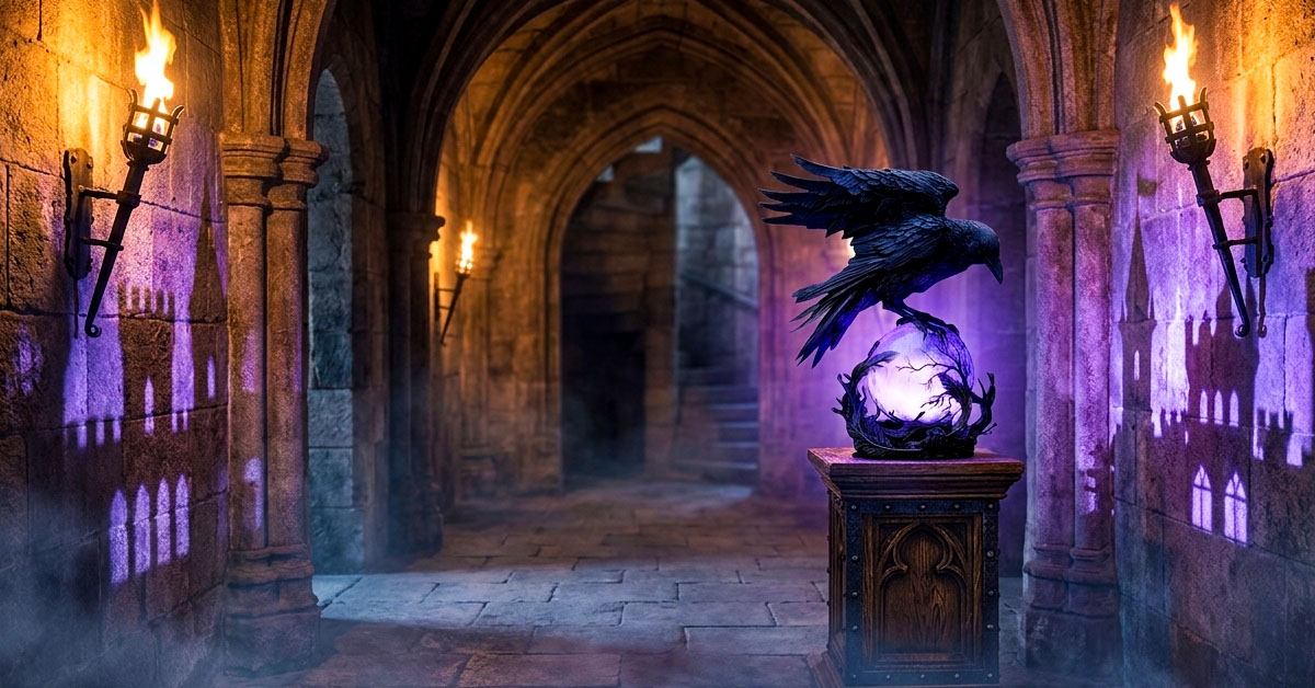 Glowing Violet Orb Creates Moonlit Castle Illusion