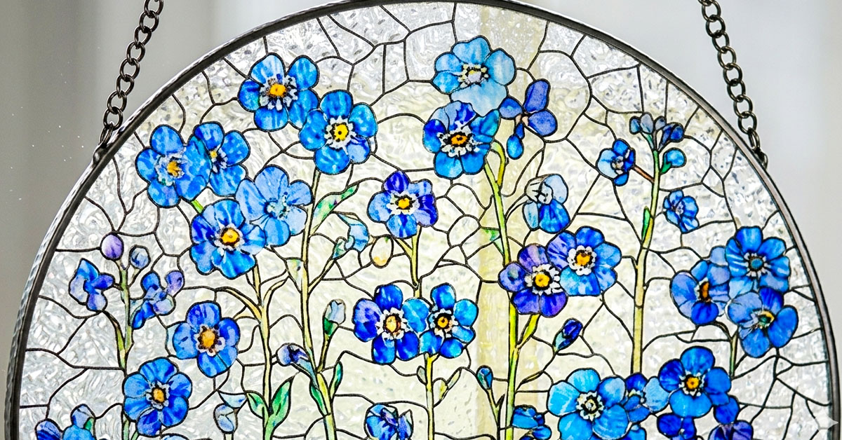 Handcrafted Forget-Me-Not Suncatcher With Vibrant, Intricate Designs
