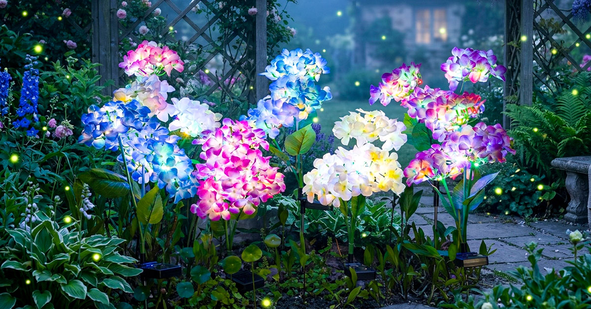 Colorful Light Strings Create a Magical Garden Display