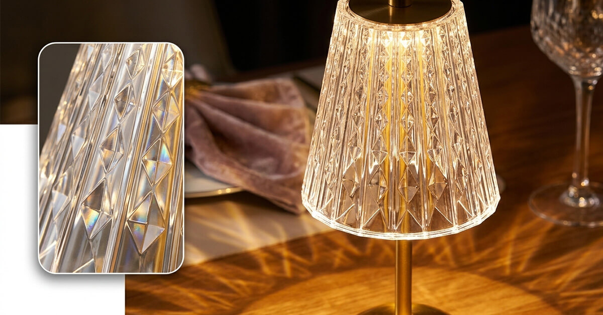 Crystal acrylic shade adds elegant ambiance