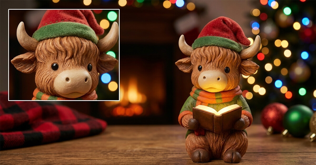 Adorable Highland Cow Wears Festive Santa Hat