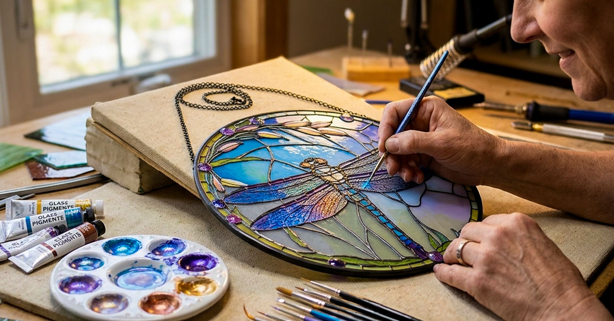 Hand-Painted Glass Creates Stunning, Vivid Dragonfly Artwork