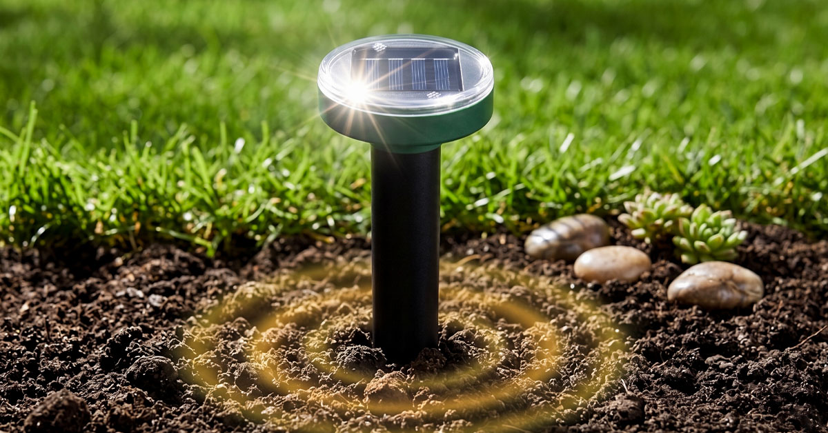 Repels Moles With Gentle Sound Vibrations