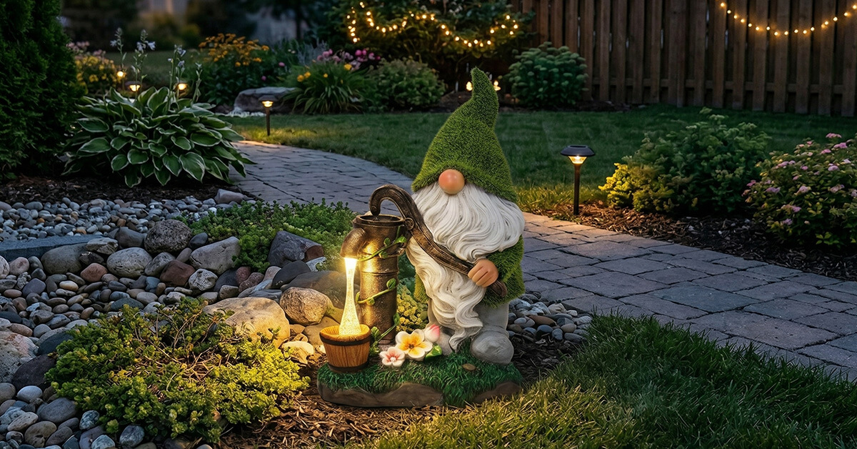 GreenCap Gnome Features Charming Water Pump Scene