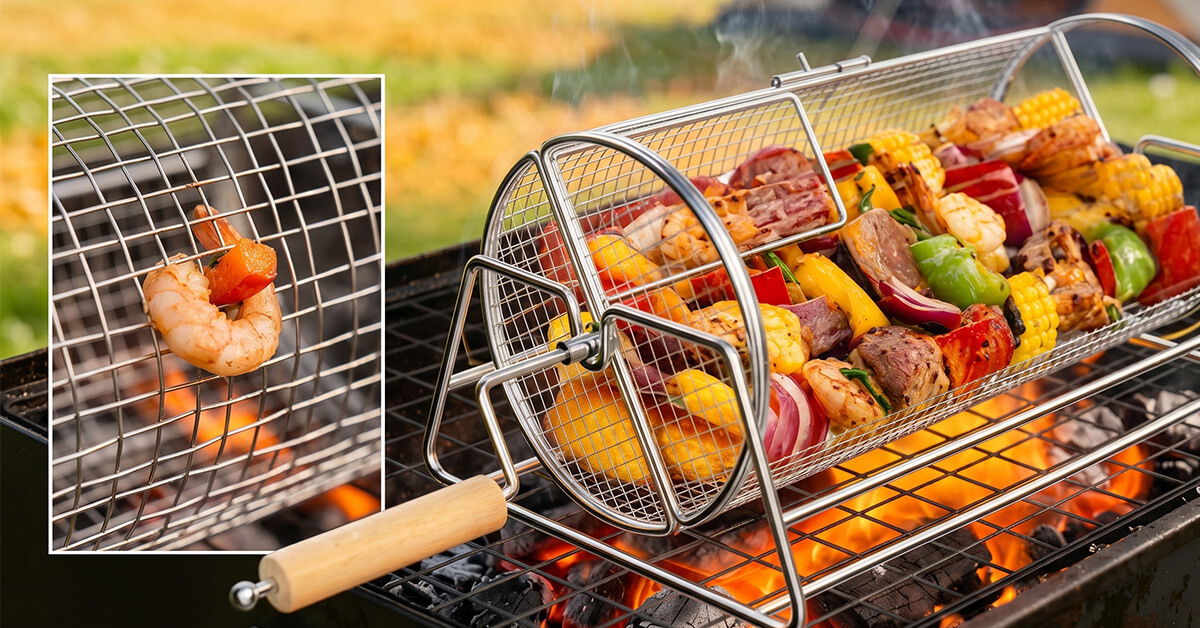 Holds Veggies, Shrimp, and Meat — Nothing Falls Through