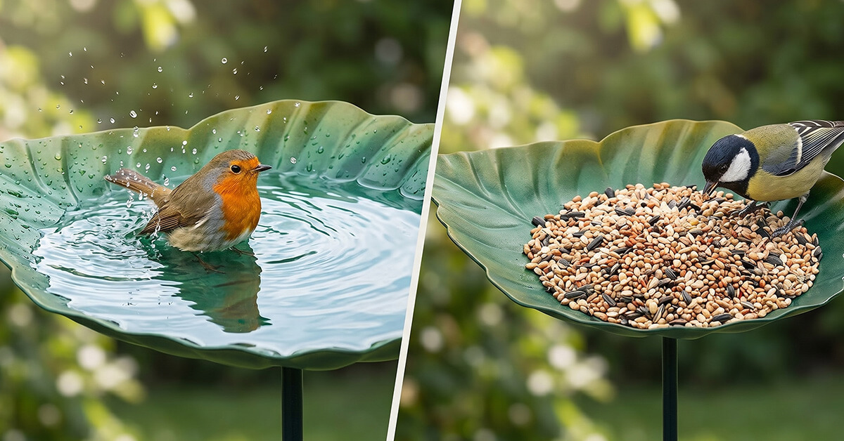 Serves as Birdbath and Feeder in One