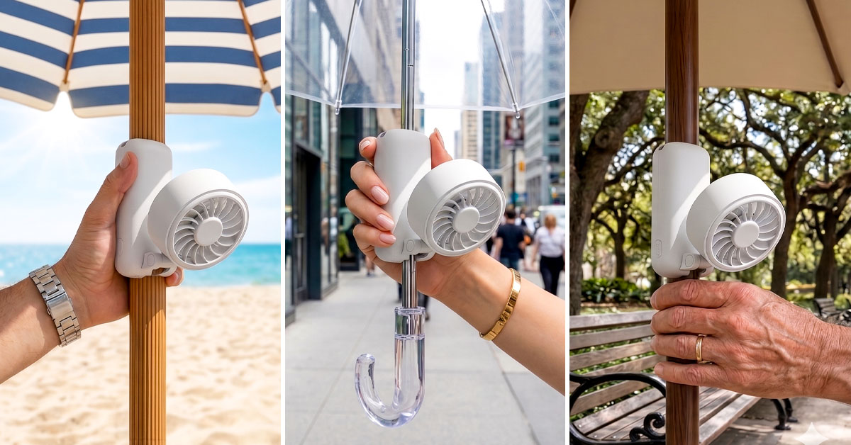 Clips Securely onto Any Umbrella Instantly