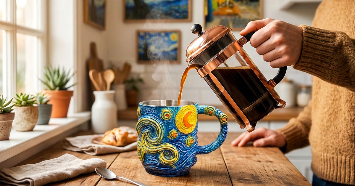 Displays Van Gogh's Iconic Starry Night Artwork Beautifully