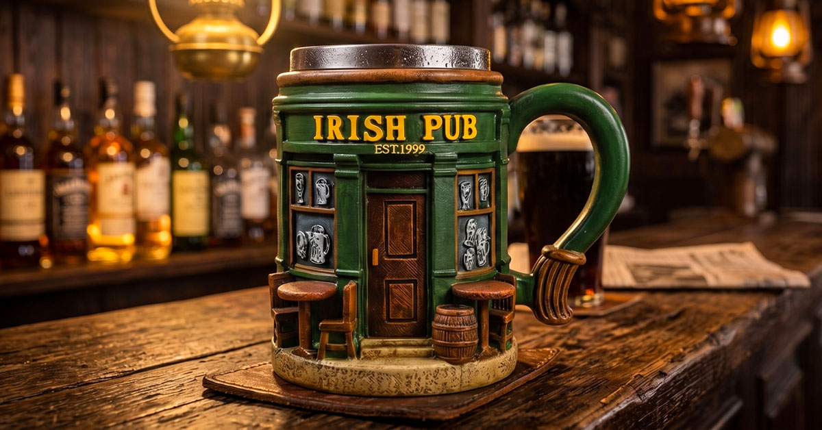 Displays Intricate 3D Embossed Irish Pub Details
