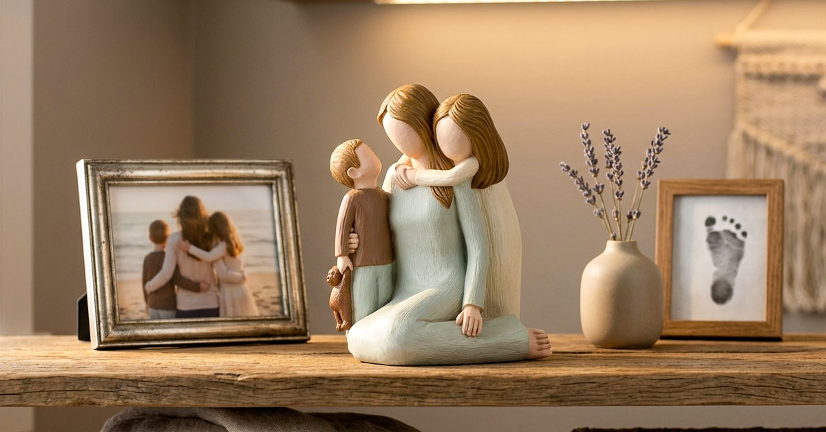Depicts Daughter Hugging Mom Holding Son