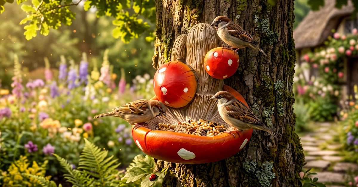 Attracts Birds with Whimsical Mushroom-Shaped Design