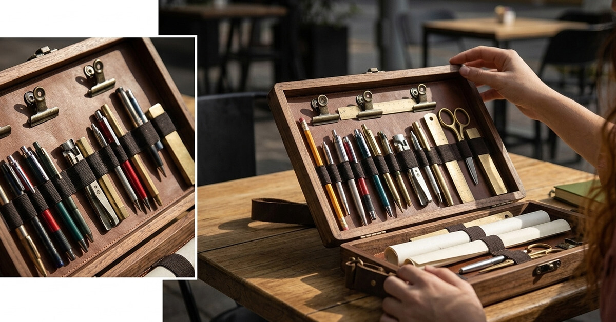 Carries tools, notebooks, and creative essentials easily