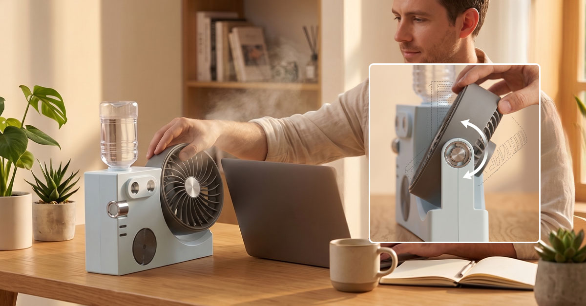 Adjustable Angle Directs MistBreeze Airflow Exactly Where Needed