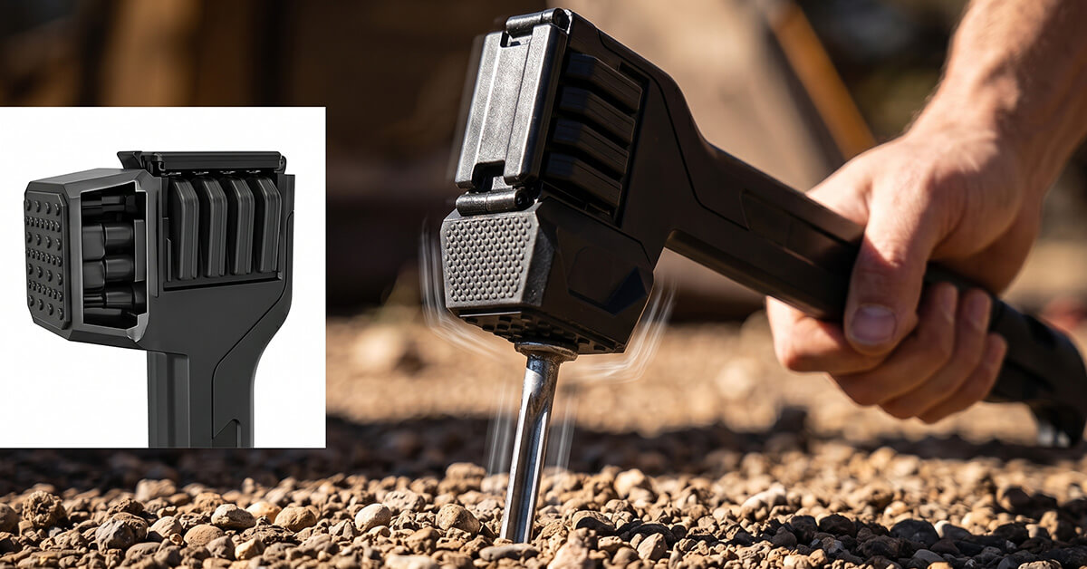StakeVault's shock-absorbing head reduces noise and vibration.