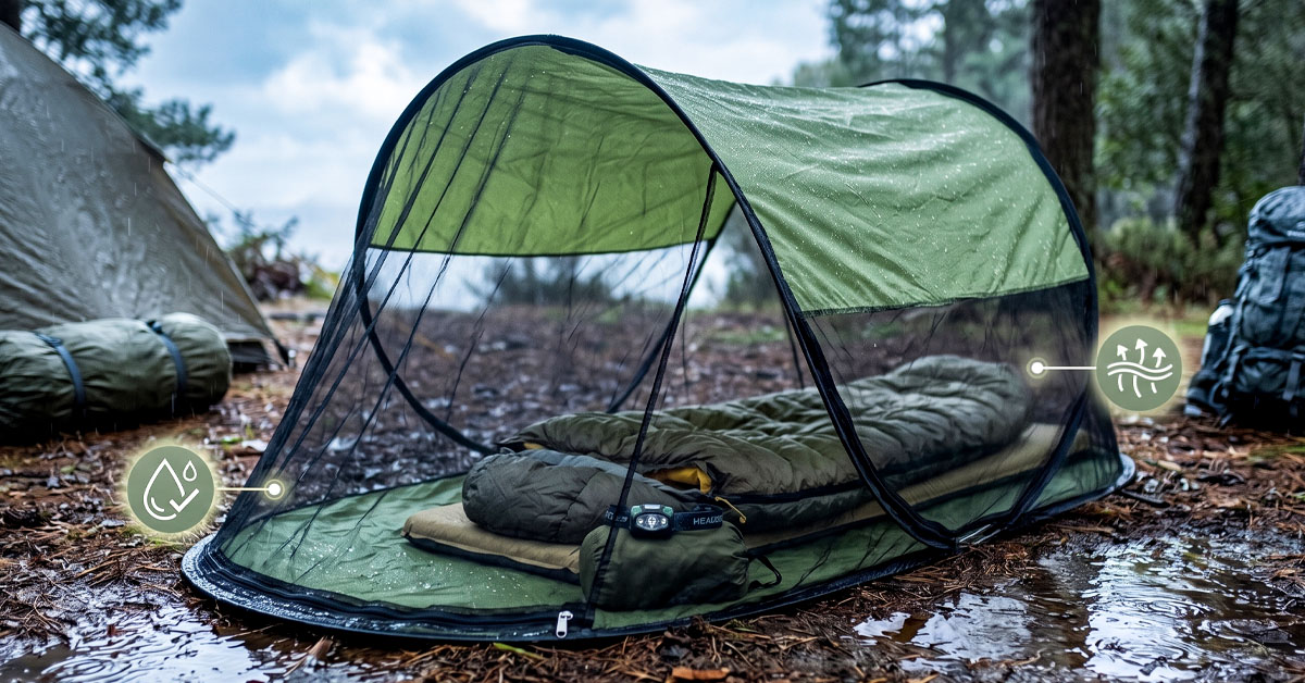 Waterproof Oxford Base Keeps Moisture and Bugs Out