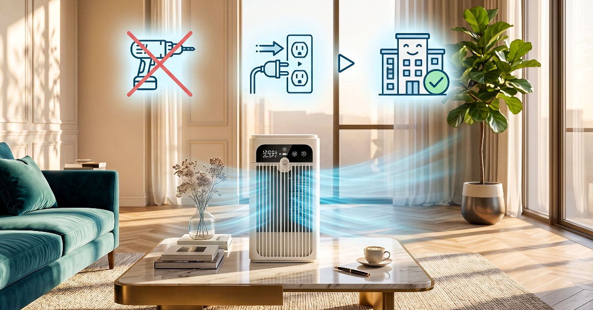 No Drilling Required — Completely Rental-Friendly Cooling Solution