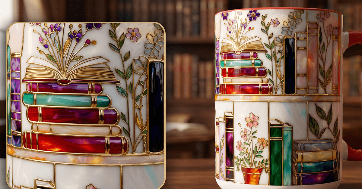Stunning Stained-Glass Style Bookshelf Design With Gold Detailing
