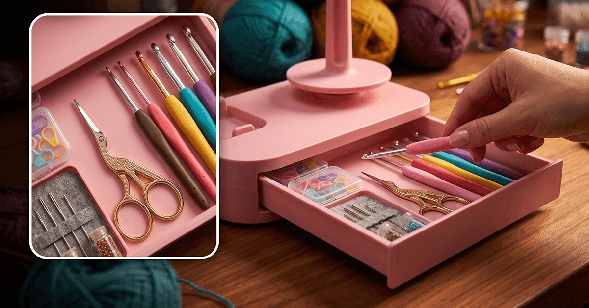 Hidden Drawer Stores Hooks and Scissors Nearby